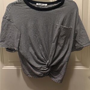 Alexander Wang Black and White Striped Knot Top